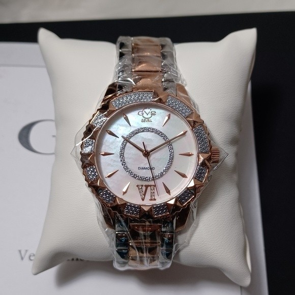 Gevril 2 Tone Venice Mother of Pearl & Diamond Bracelet Watch, 39mm - 0.… - Picture 3 of 11